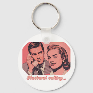 Husband Calling Retro Phone Illustration Funny Key Ring
