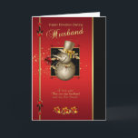 Husband Christmas Card - Gold Effect Snowman - Red<br><div class="desc">Husband Christmas Card - Gold Effect Snowman - Red And Black</div>
