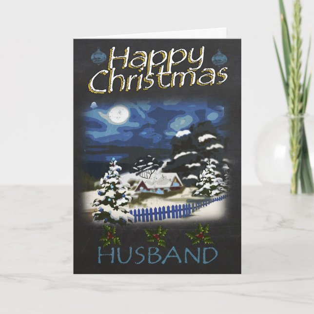 Husband Christmas Trendy Chalk Board Effect Holiday Card (Front)