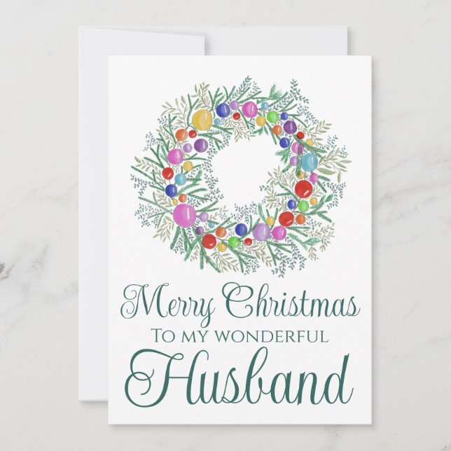 Husband colourful Christmas Wreath Holiday Card (Front)