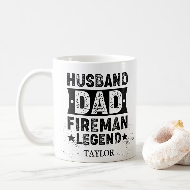 Husband Dad Fireman Legend  Coffee Mug (With Donut)