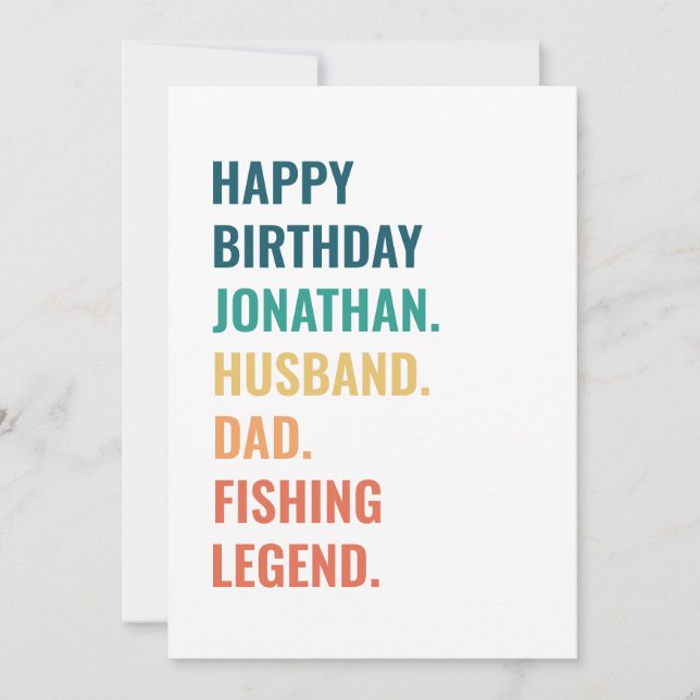 Husband Dad Fishing Legend Custom Name Birthday Card (Front)