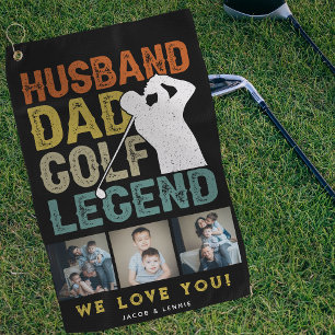 Husband, Dad, Golf Legend 3xPhoto Fathers Day Gift Golf Towel