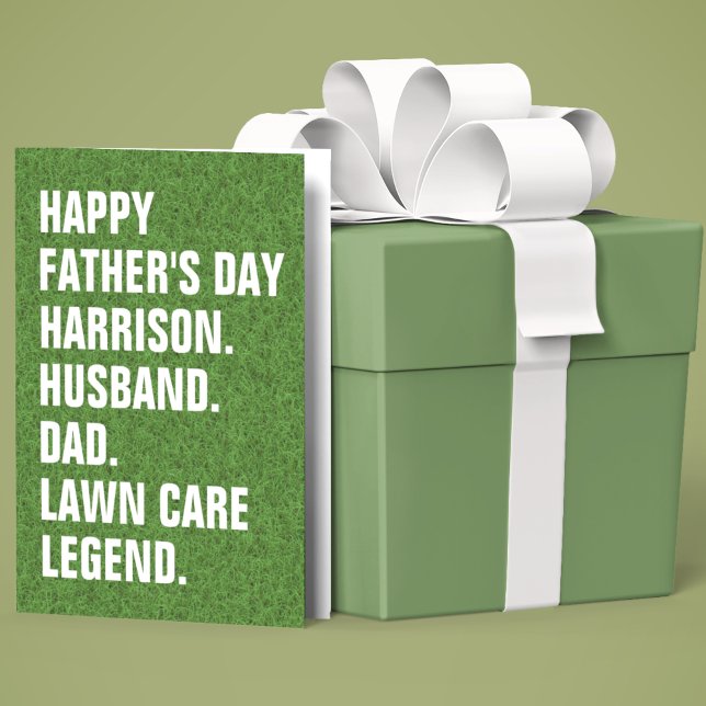 Husband Dad-Name Lawn Care Legend Fun Fathers Day  Card (All text is editable.  Peronalize as required.)