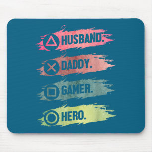 Husband Daddy Gamer Hero Gaming Design Mouse Mat