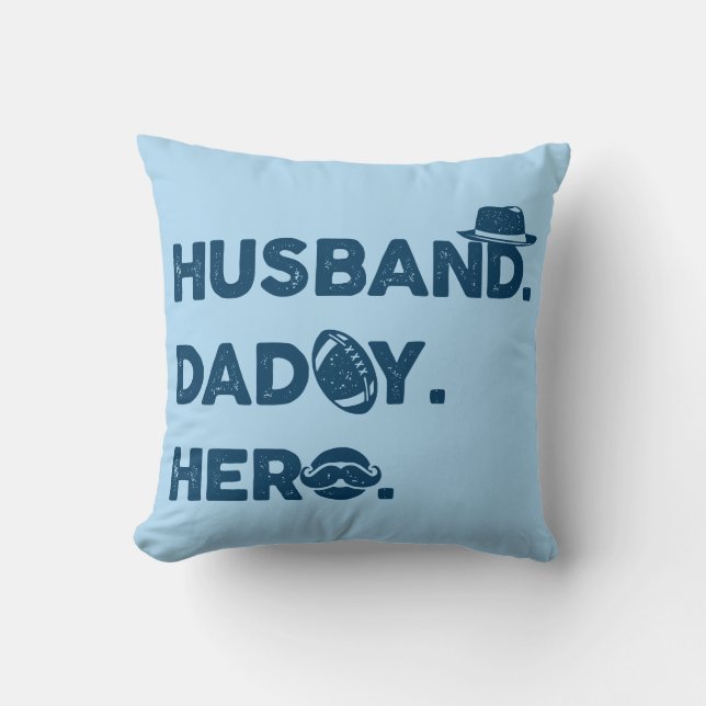 Husband. Daddy. Hero. Retro Graphic Cushion (Front)