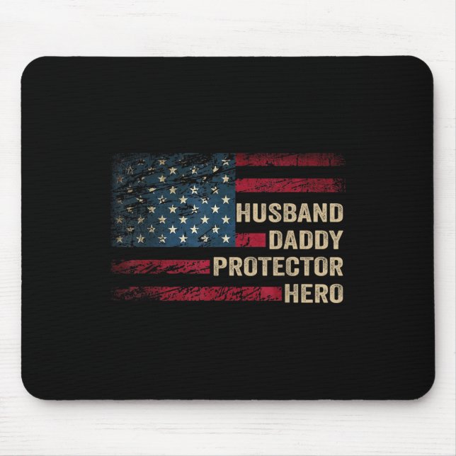Husband Daddy Protector Hero Distressed Usa Flag F Mouse Mat (Front)
