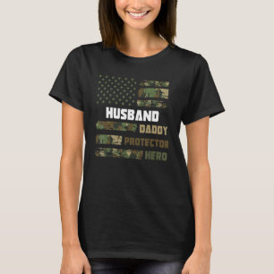 Husband Daddy Protector Hero Father s Day Dad Amer T-Shirt