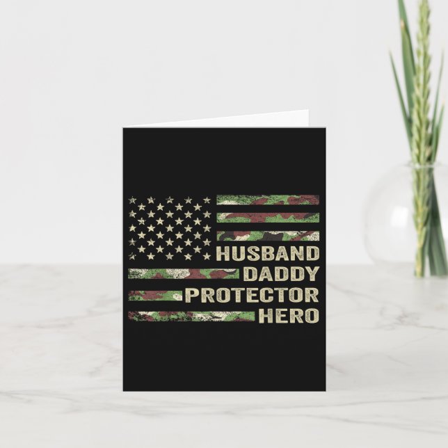 Husband Daddy Protector Hero Fathers Day Camo Amer Card (Front)