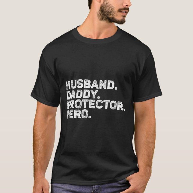 Husband Daddy Protector Hero Funny Dad Father Vint T-Shirt (Front)