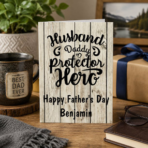 Husband Daddy Protector Hero Rustic Wood Father’s