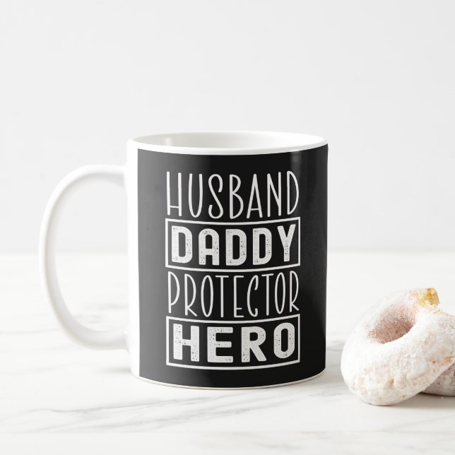 Husband Daddy Protector Hero Veteran Dad  Coffee Mug (With Donut)