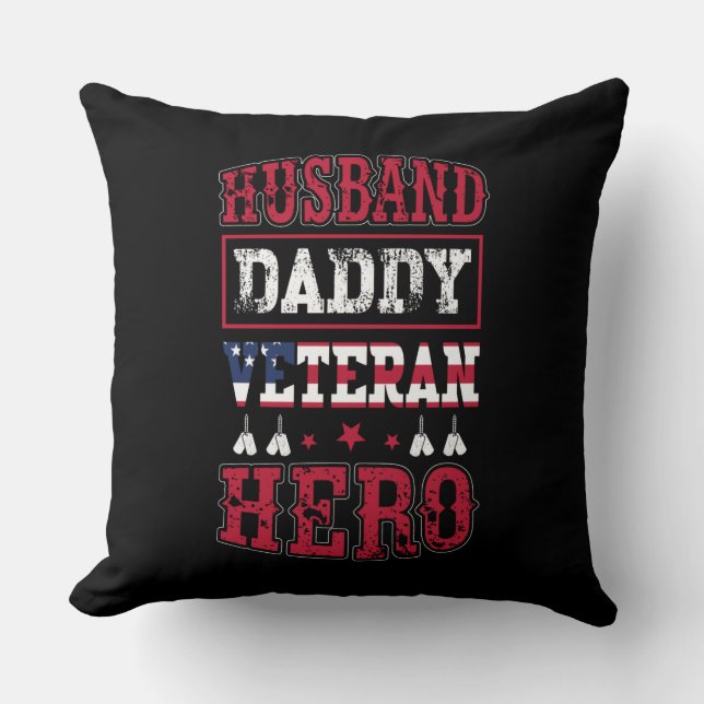 Husband, Daddy, Veteran, Hero | Patriotic Tribute Cushion (Front)