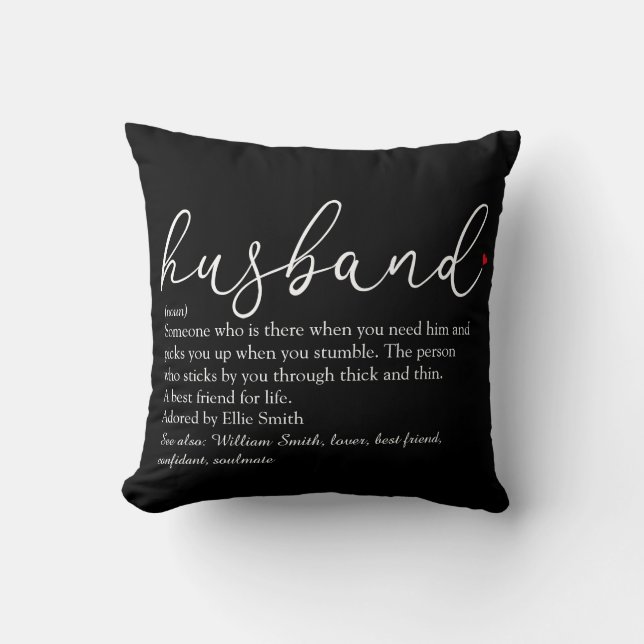 Husband Definition Script Red Love Heart Cushion (Front)