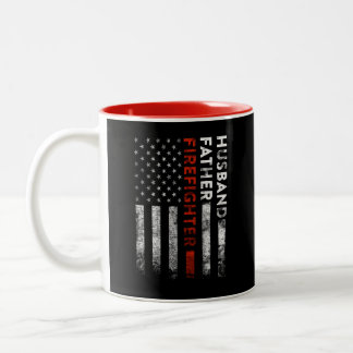 Husband, Father, Firefighter American Flag Two-Tone Coffee Mug