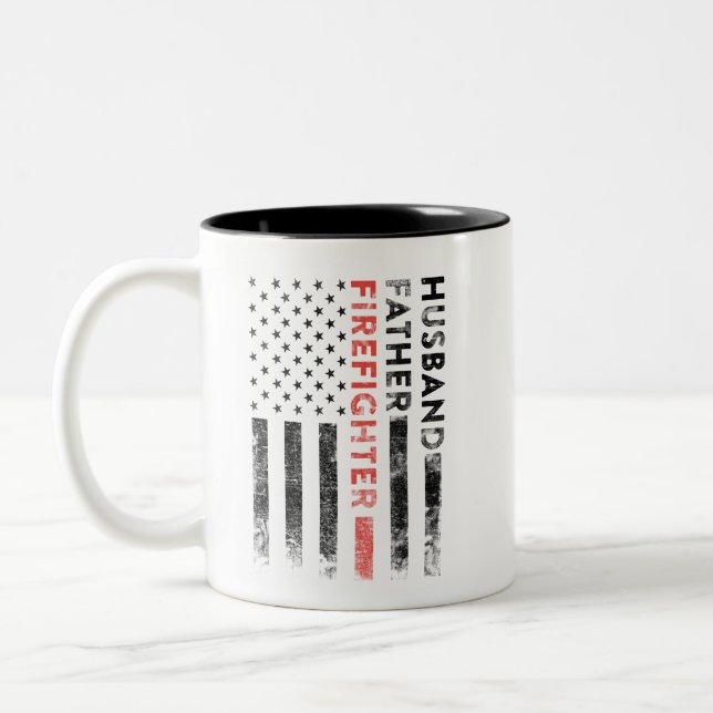 Husband, Father, Firefighter Thin Red Line Mug (Left)