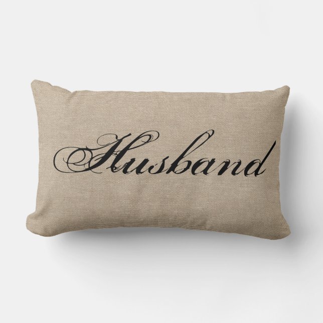 Husband faux linen burlap rustic chic jute wedding lumbar cushion (Front)
