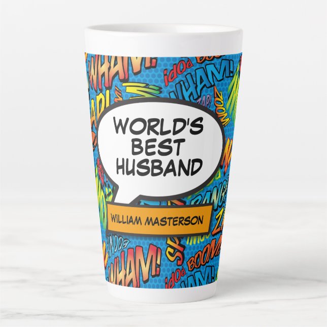 Husband Fun Cool Colourful Comic Typographic Latte Mug (Front)