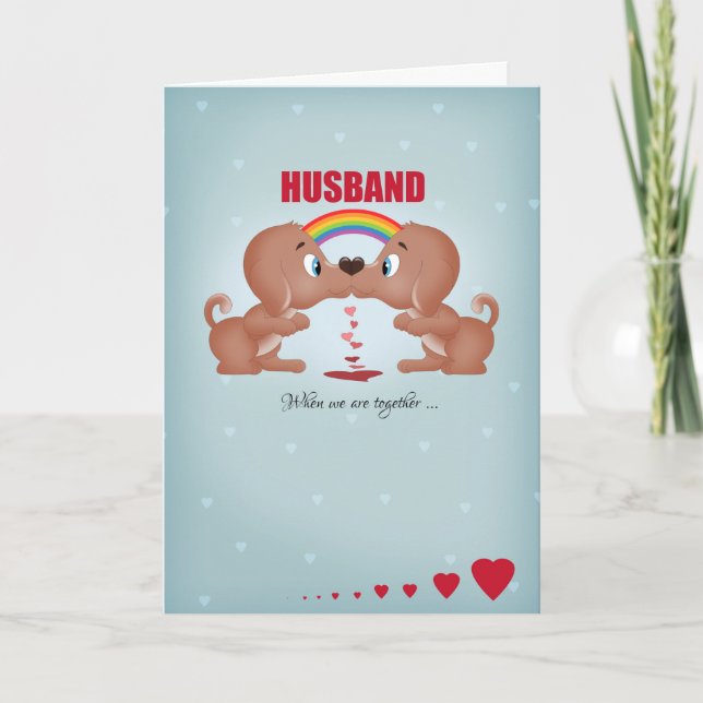 Husband Gay Male Valentine's Day Kissing Dogs And Holiday Card (Front)
