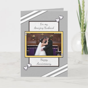 Husband grey Wedding Anniversary photo greeting Card