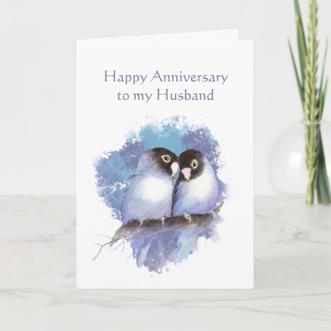 Husband Happy Anniversary Blue Love Birds Card (Front)