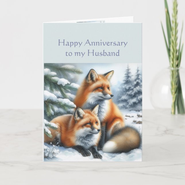 Husband Happy Anniversary Winter Fox Couple Card (Front)