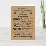 Husband Happy Anniversary Words of Praise Card<br><div class="desc">Wonderful husbands have many great qualities.</div>