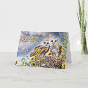 Husband Happy Birthday Owl Couple with Stars  Card