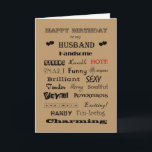 Husband Happy Birthday Words of Praise Card<br><div class="desc">Wonderful husbands have many great qualities.</div>