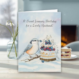 Husband Happy January Birthday Nuthatch  Card