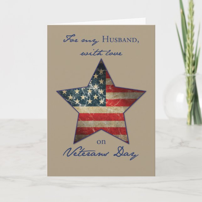 Husband, Happy Veterans Day, Old Flag Star Thank You Card (Front)