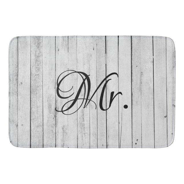 Husband His and Hers Mr and Mrs Bride Groom Rustic Bath Mat (Front)