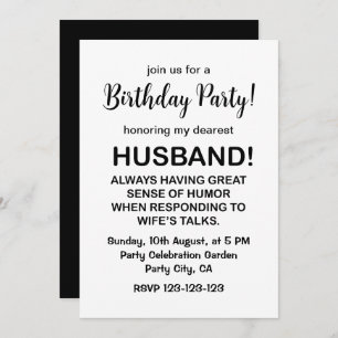 Husband Hubby Quote Funny Husband Birthday Invitation