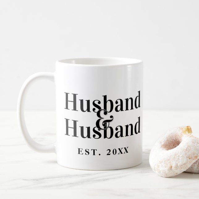 Husband & Husband Gay Marriage with Wedding Date Coffee Mug (With Donut)