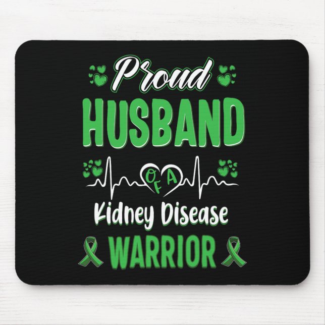Husband Kidney Disease Warrior Awareness Ribbon Gr Mouse Mat (Front)
