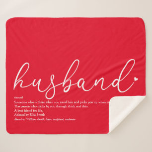 Husband Love Heart Elegant Script Definition Red Sherpa Blanket