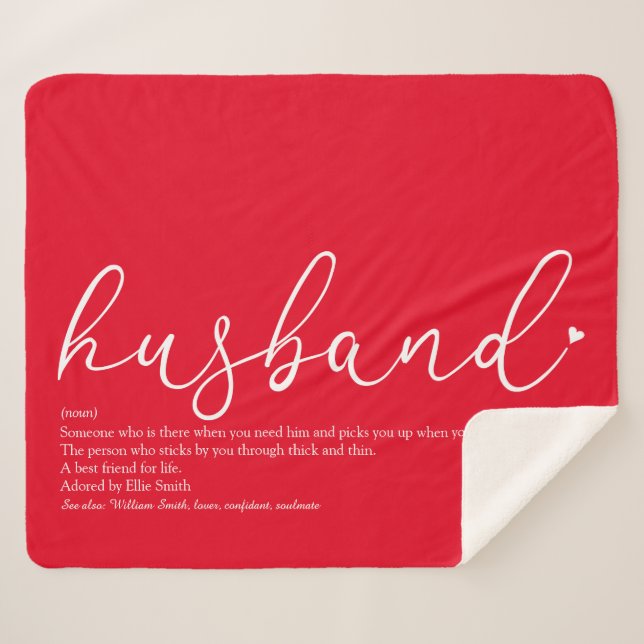 Husband Love Heart Elegant Script Definition Red Sherpa Blanket (Front (Horizontal))