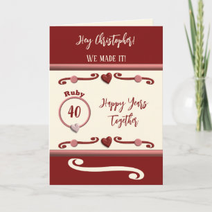 Husband love you ruby 40th anniversary burgundy card
