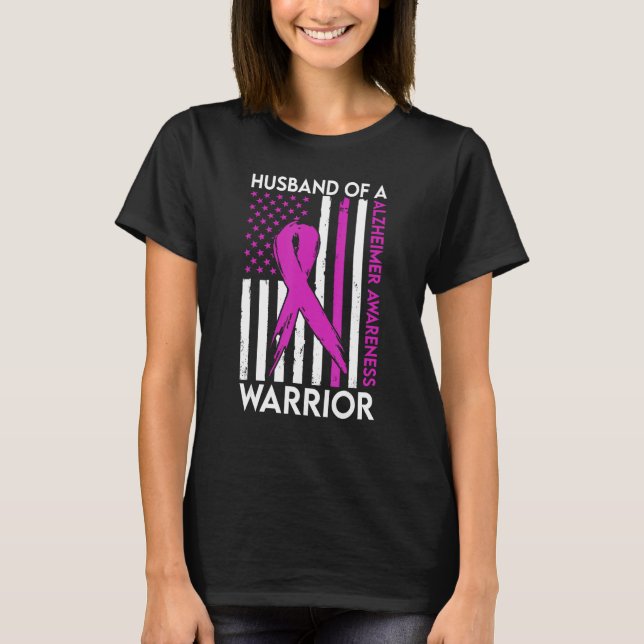 Husband Of A Warrior Alzheimer Awareness Support S T-Shirt (Front)