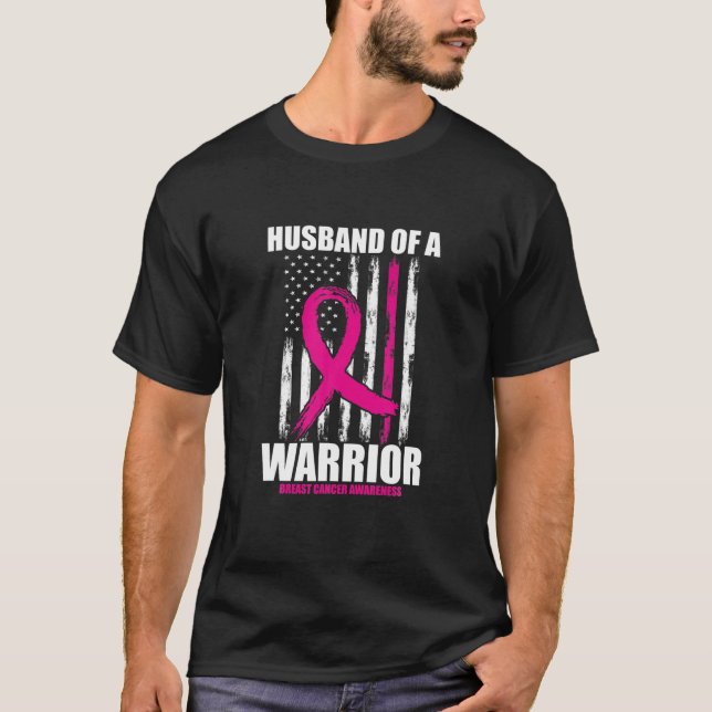 Husband of A Warrior American Flag Breast Cancer A T-Shirt (Front)