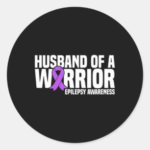 Husband of a Warrior Purple Ribbon Epilepsy Awaren Classic Round Sticker