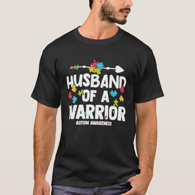 Husband of a Warriors Autism Family Puzzle Awarene T-Shirt (Front)