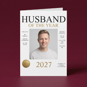 Husband Of The Year Photo (White Only) Birthday Card