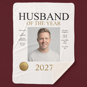 Husband Of The Year Photo (White Only) Sherpa Blanket