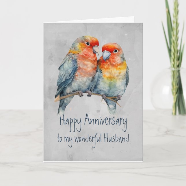  Husband Parrot  Love Bird Wedding Anniversary Card (Front)