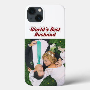 Husband Photo with burgundy text  iPhone Case