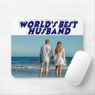 Husband Photo with dark blue text  Mouse Mat