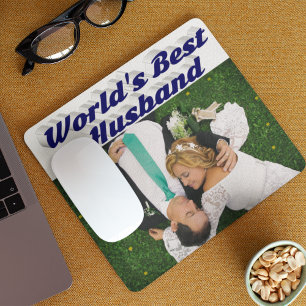 Husband Photo with dark blue text   Mouse Mat
