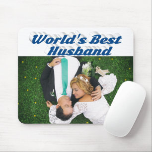 Husband Photo with sea blue text Mouse Mat