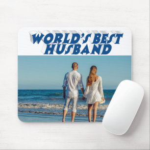 Husband Photo with sea blue text Mouse Mat